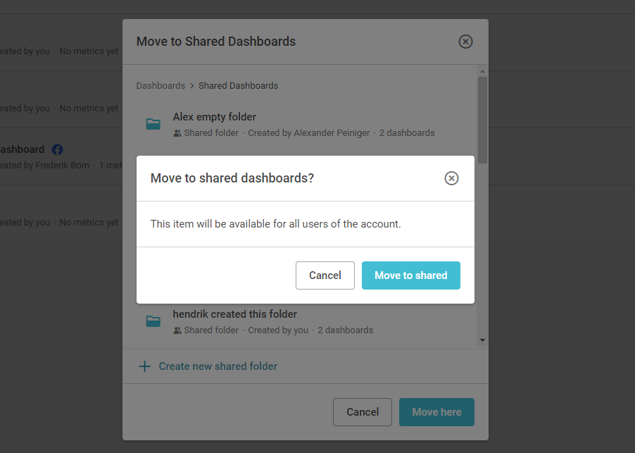 Move Dashboard between shared and private dashboards